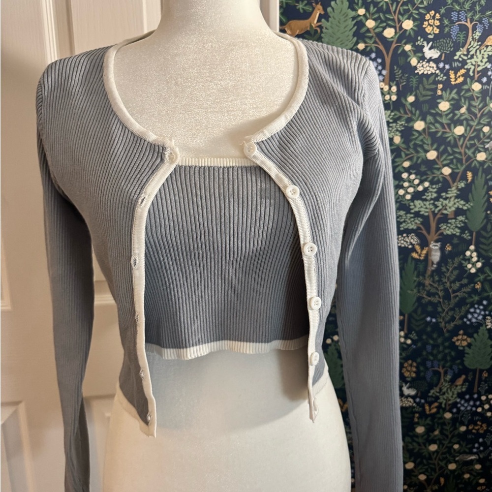 Gray Ribbed Knitwear Set​
